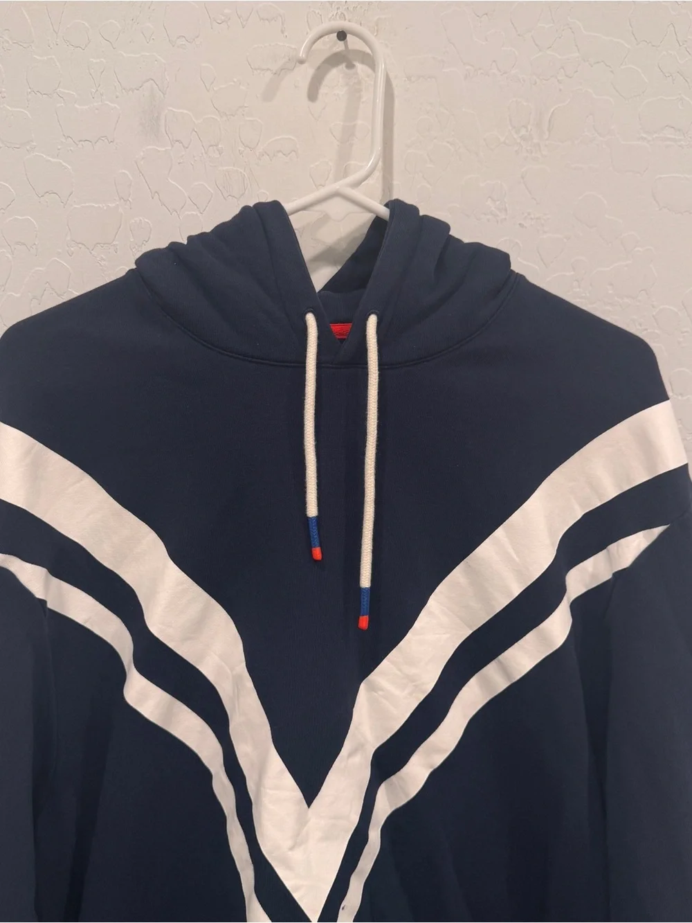 Tory Burch Sport Navy Hoodie Sweater Womens Small White Chevron Stripes